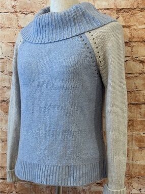 Sundance Light Blue & Cream Cowl Neck Sweater, XL
